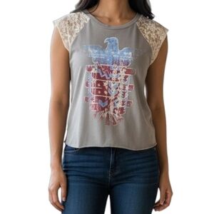 Shyanne Country Girl Boxy Cropped Tank in Eagle Stars and Lace Size Medium NWT